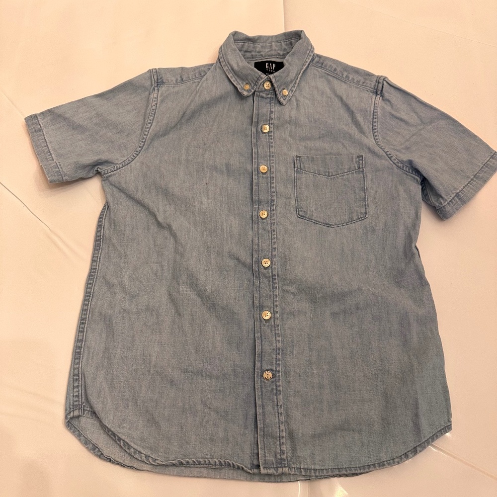 GAP TEEN SHORT SLEEVE BUTTON DOWN DENIM SHIRT SIZE XXL 14-16